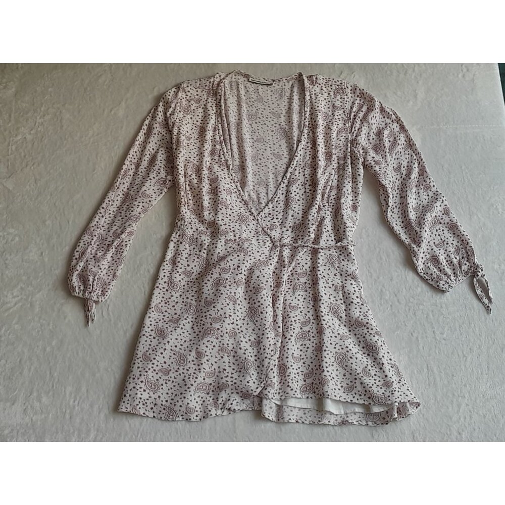 Abercrombie Fitch Sz Large Paisely Print Casual Lightweight Wrap Dress Red/White - Picture 3 of 11